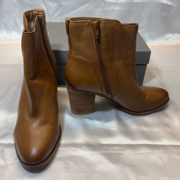 Naturalizer Brown Leather Ankle Boots Side Zip Block Heel Footbed, 8.5M, NEW - Picture 3 of 9